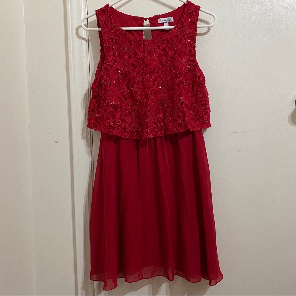 Red Lace Sequined Pleated Speechless Dress